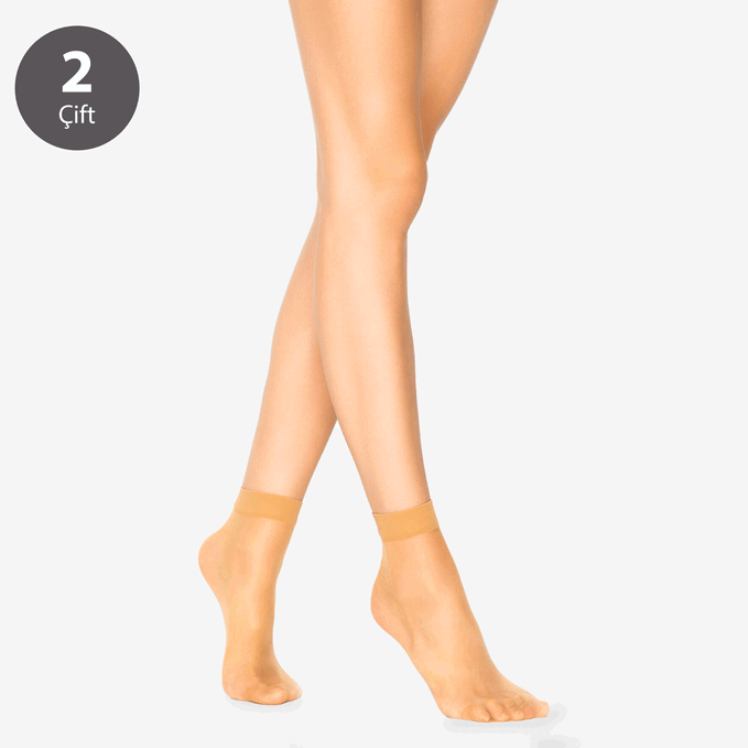 Toptan 2'li Fit 15 Kadın Ten Soket Çorap-N49