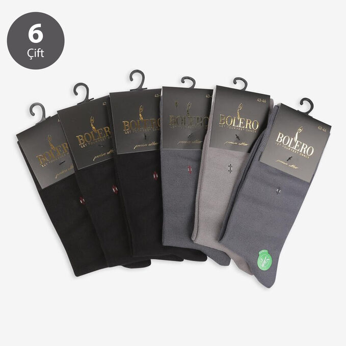 Toptan 6'lı Premium Dikişsiz Erkek Bambu Soket Çorap-E70