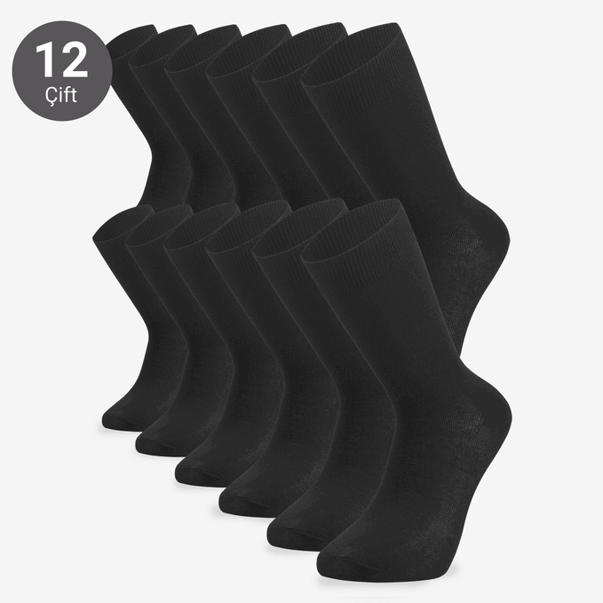 Toptan Toptan 12'li Düz Siyah Erkek Çorabı-E11