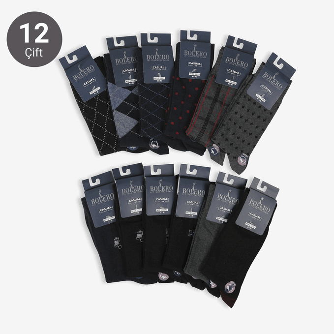 Wholesale 12-Pack Bolero Patterned Men's Socks
